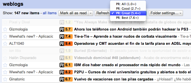 Postrank + Google Reader